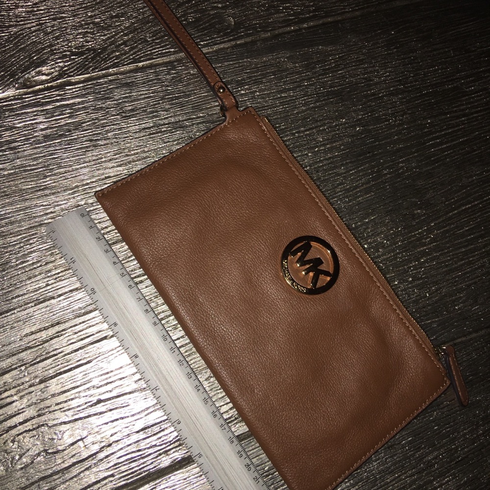 Michael Kors Brown Leather Zip Pouch